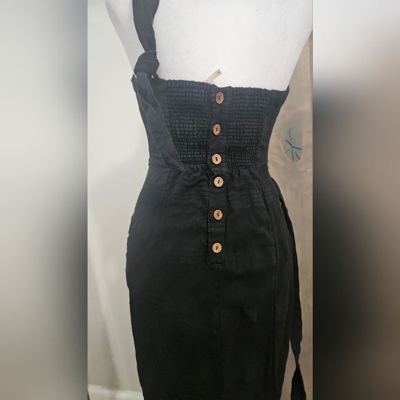 FREE PEOPLE At Leisure Midi One Shoulder Cotton/linen Dress In Black. XS - Picture 15 of 16